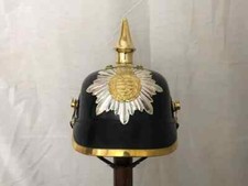 German Pickelhaube Prussian Flower Badge Leather Spiked Officer Helmet Hat Gift