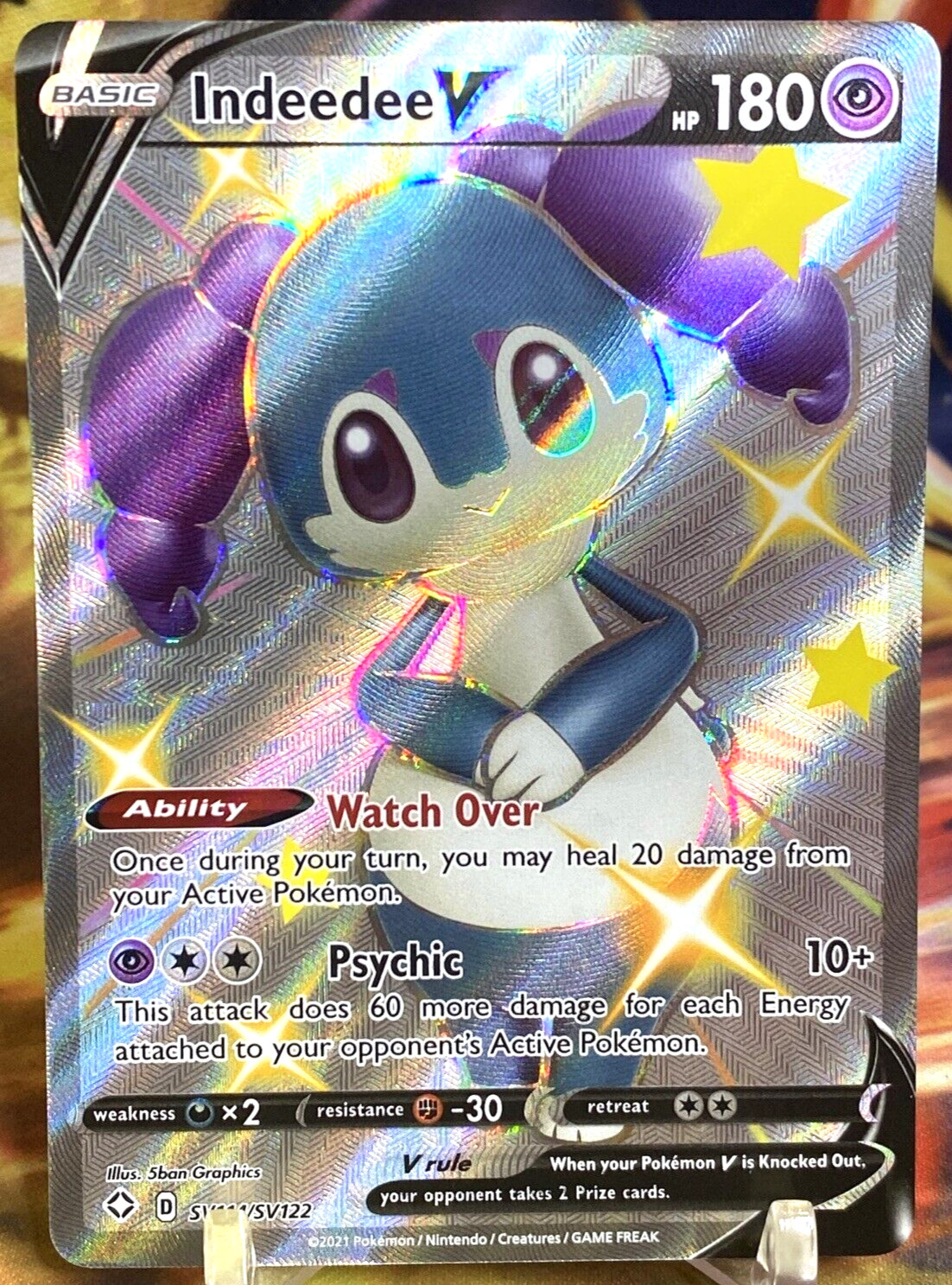 Indeedee V SV114/SV122 - Pokemon Shining Fates - Full Art Shiny Holo Rare - NM