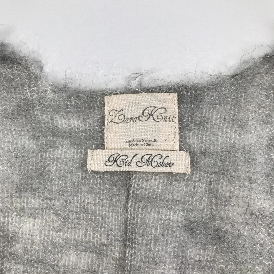 Zara 毛衣女式小号 Heather 灰色儿童马海毛 V 领开口针织紧身袖 — 第 2/4 张图片