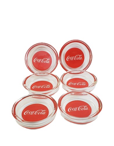Vintage Coca-Cola Glass Coaster 6 Piece Set W/Original Box 3 3/4"