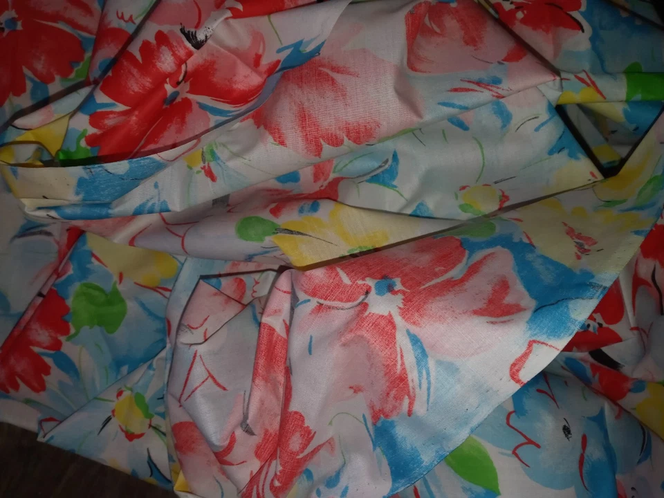 Vintage Acetate Fabric Pink Blue Bright Floral All Over Print 3+ yards 45" wide  - Image 4 of 4