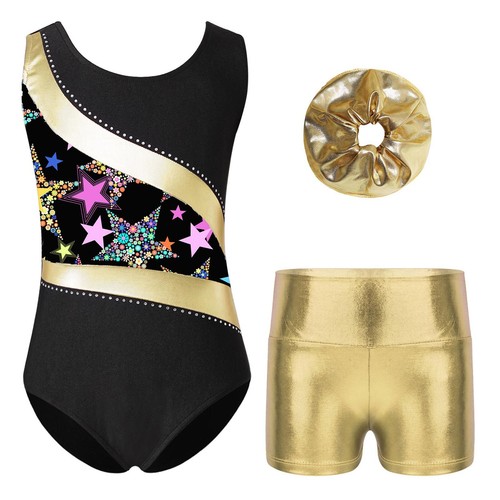 Girls Set Stretchy Clothes Sparkly Outfit Sport Leotards Metallic Bodysuit Kids - Picture 11 of 53