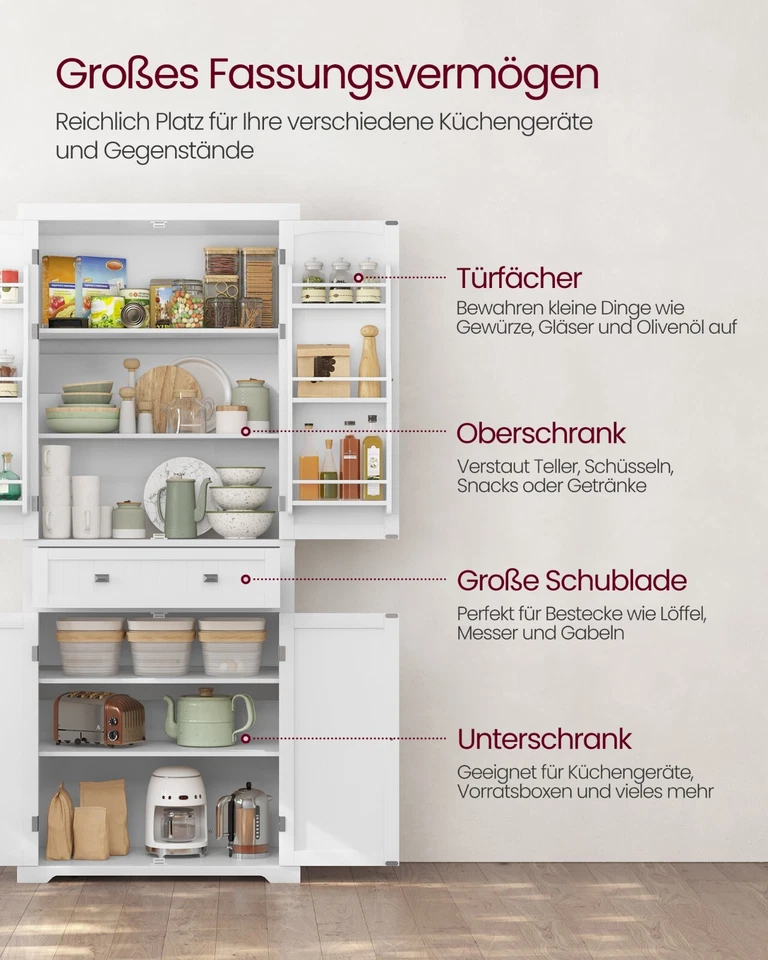 VASAGLE Küchenschrank 182,1 cm hoher Buffetschrank mit Schublade BBCDE561W21 - Bild 3 von 4