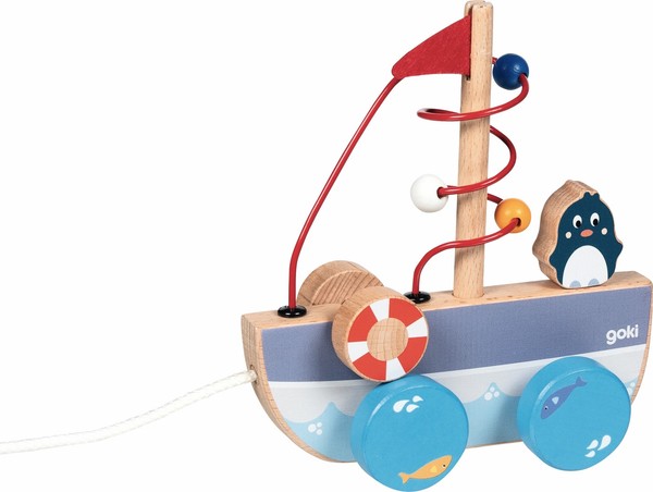Ziehschiff Ahoi Mit Motorikschleife Motorikspielzeug Ziehspielzeug Holz Neu-image