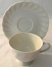 Set of 4 Macy's The Cellar "White Swirl" Footed Cups and Saucers