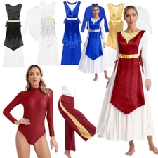Women Dancewear Metallic 3Pcs/Set Christian Outfits Tunic Dance Clothes Worship