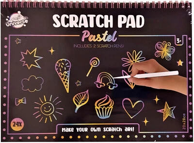 CRAFT UNIVERSE 24 Blatt Din A4 KratzBuch Magisches Pastell Farben Scratch Book Kratz Bilder