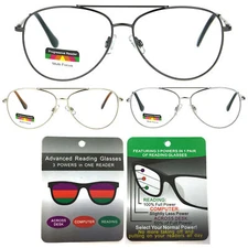 Mens Metal Rim Officer Multi 3 Power Focus Progressive Reading Glasses