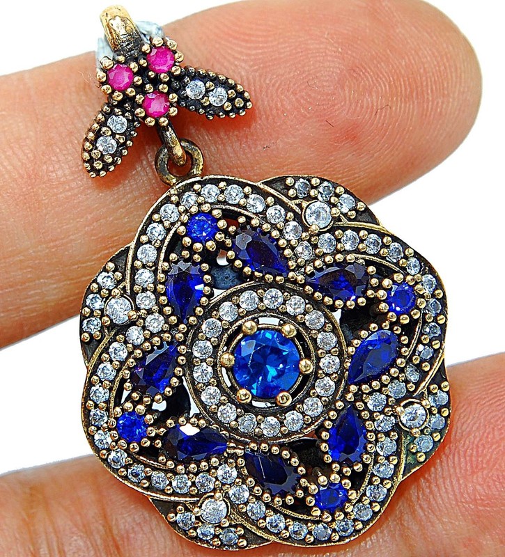 Ottoman Empire Style 6CT Heat Treated Kyanite 925 Sterling Silver Pendant TT1-3