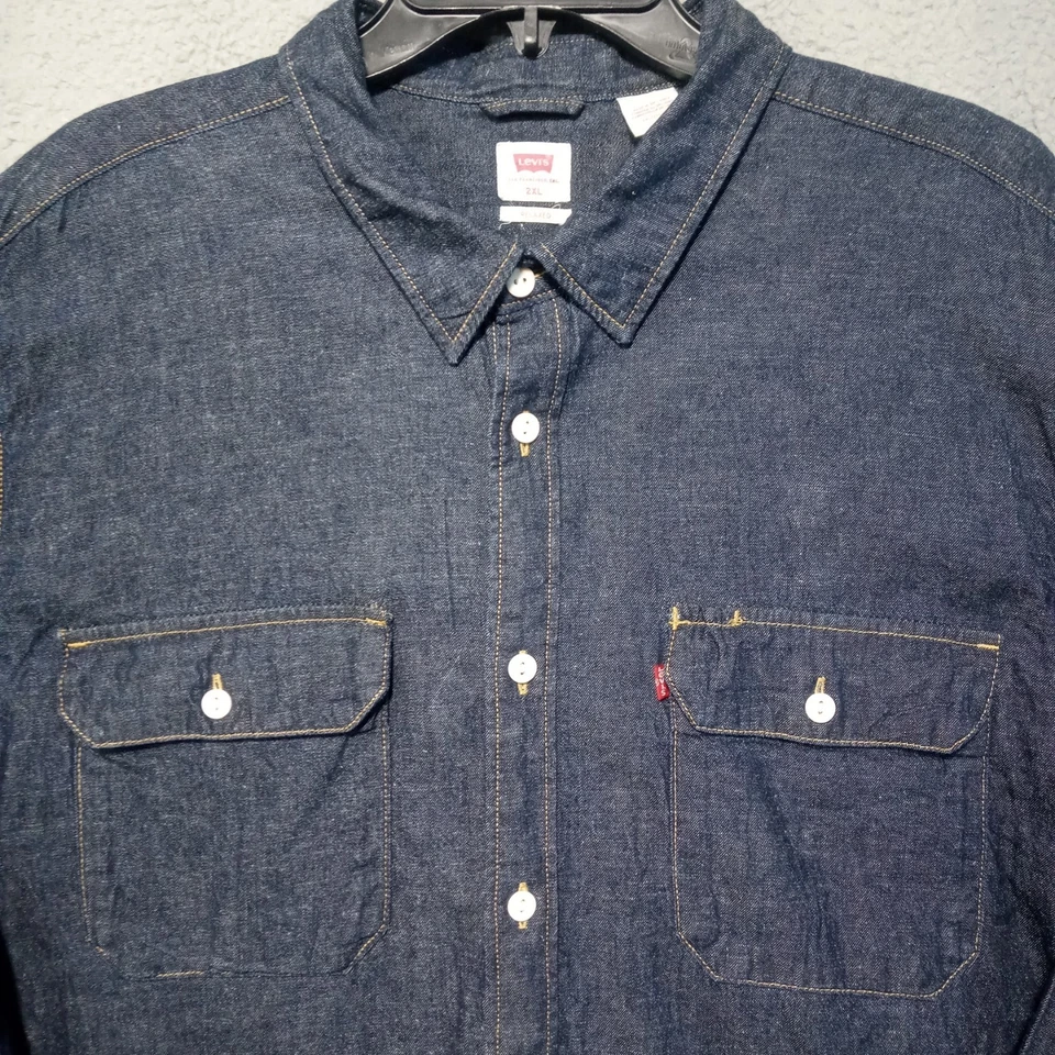 Levis Shirt Mens Loose Fit Denim Button Up 2XL XXL Hemp Workwear Western Cowboy - Image 3 of 4