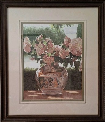 Blumenvase rosa Hortensie L. David gerahmter & montierter Druck (H47cm×B40cm) sehr guter Zustand