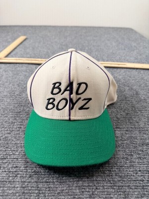 DeLONG Mens Fitted Baseball Cap L Cream Green BAD BOYZ Pinstripe Embroidered