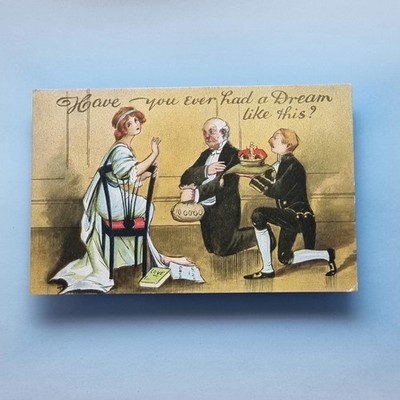 Fantasy Traum Postkarte um 1910 Butler Reichtum Liebe Krone Glamour Dame