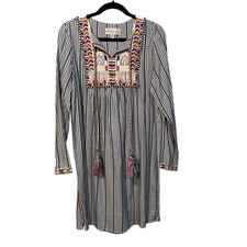 Philosophy Republic Womens Tunic Dress MEDIUM Embroidered Tassel Stripe Bohemian