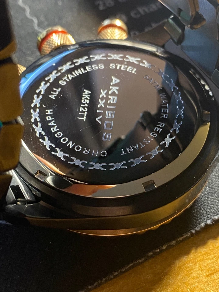 Akribos XXIV Men's Chronograph-AK512TT-Stainless Black Red Rose Gold H2F - Image 2 of 4