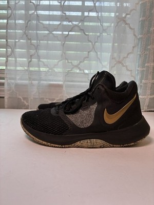 Nike Air Precision 2 Men s Size 7 Black Metallic Gold Basketball Shoes Sneakers