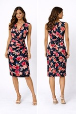 Phase Eight Floral Wrap Dress UK 10 Black Pink Ruched V Neck Midi RRP £120 