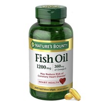 Nature  s Bounty Fish Oil 1200mg Omega-3 200 Softgels Heart Health Supplement