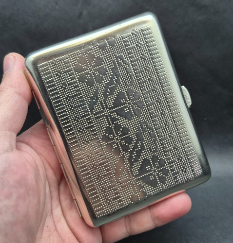 Vintage Soviet nickel-plated steel cigarette case with USSR tag