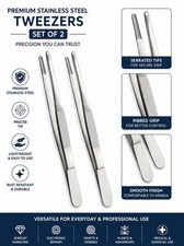 Precision Stainless Steel Tweezers Set Of 2 Serrated Tip Medical Forcep