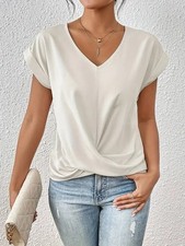 New Womens V Neck Tops Short Sleeves Blouse Casual Loose Tee Shirts