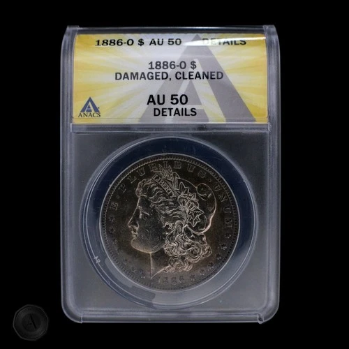 1886-O Morgan Silver Dollar $1 ANACS AU50 Damaged Cleaned Details -E0063