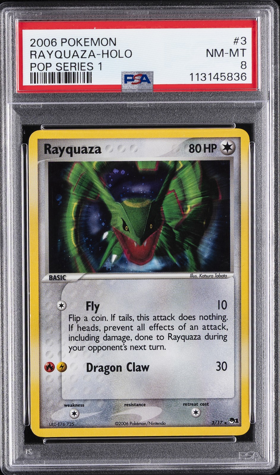 2006 POKEMON POP SER 1 #3 RAYQUAZA-HOLO PSA 8