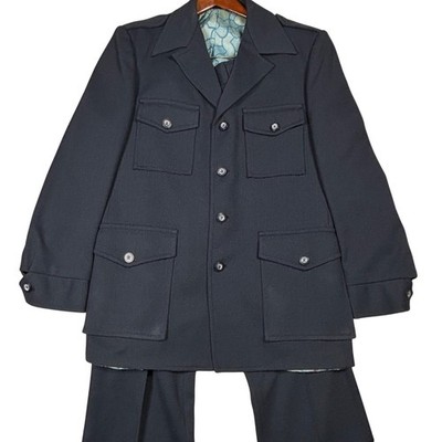 JCPenney Safari Suit Men 42R Navy Blue Vintage Knit Field Jacket