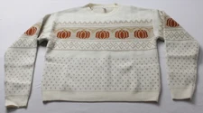 Wishlist Women's Long Sleeve Pumpkin Jacquard Sweater EJ3 Off-White Combo Small