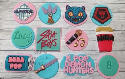Handgefertigte 100 % essbare K-Pop Dämonenjäger Motto Cupcake Topper Set x 12