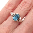 925 Sterling Silver Vintage Real Blue Topaz Modernist Oxidized Ring Size 5.75