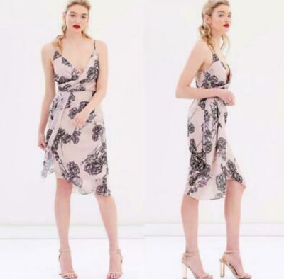 COOPER ST Blush Pink & Black Draped Faux Wrap Midi Surplice Dress Size 6, New