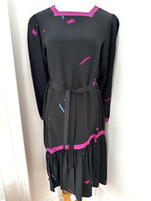 Vintage 1980s Flora Kung 100 Silk Dress Long Sleeve Belted Geometric Size 6
