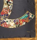 CHANEL vintage interlocking CC logo 100% silk scarf grey multicolor print — photo 4