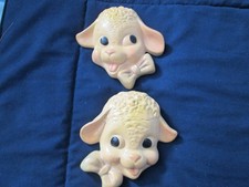 Vintage chalkware lamb wall plaques with hook on the back