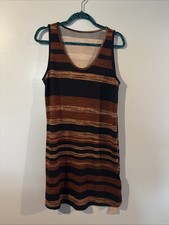 Women’s Casual Striped Brown And Black Sleeveless Dress New With Tags Size Large