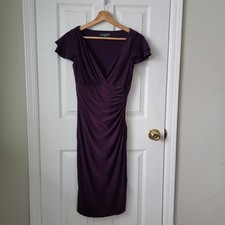 Ralph Lauren Green Label Women's Purple Cocktail Dress Bodycon V-Neck Faux Wrap