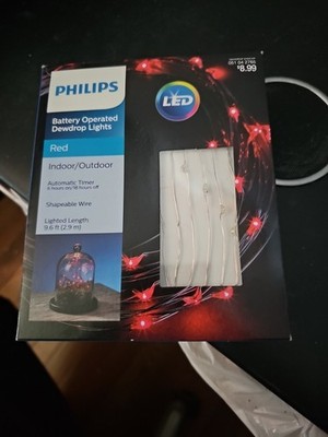Philips 30ct LED Dewdrop Battery-Operated Shapable Lights in Red Color w Timer