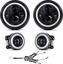 YEEGO 7" RGB LED Headlights & 4" Fog Lights for Wrangler 1997–2018