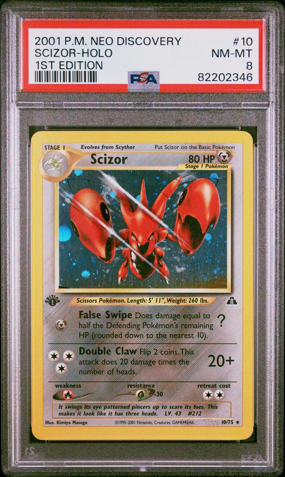 Scizor Holo 10/75 1st Edition 2001 Neo Discovery Pokemon English PSA 8