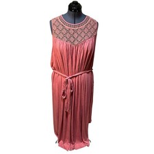 Lane Bryant Women's Plus Sz 30/32 Crochet Yoke Fit & Flare Maxi Dress Light Pink