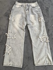 Y2K / Vintage Distressed High Waisted Wide Leg Baggy Jeans with Star Patches