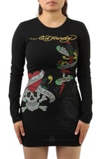 Ed Hardy Baby Tee Long Sleeve Printed Bodycon Mini Dress Women’s XS Y2K 2000s
