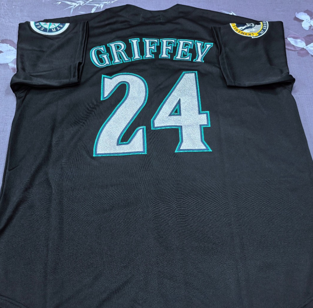 VINTAGE Ken Griffey Jr. #24 Mariners Throwback Black Sewn Stitched