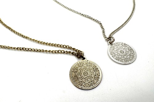 Liz Claiborne 19" Gold & Silver Tone Textured Disc Pendant Necklace Set 2pc