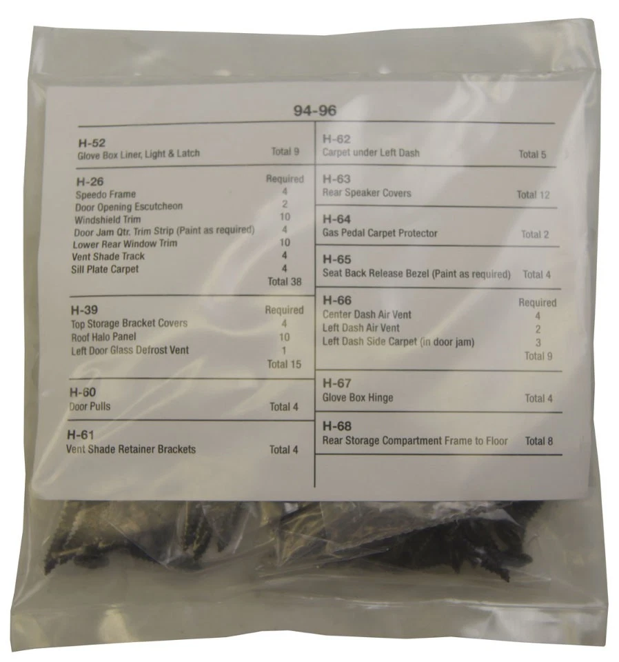 1994-1996 Chevrolet Corvette C4 Interior Screw Set Kit 114 Pieces New - Image 3 of 3