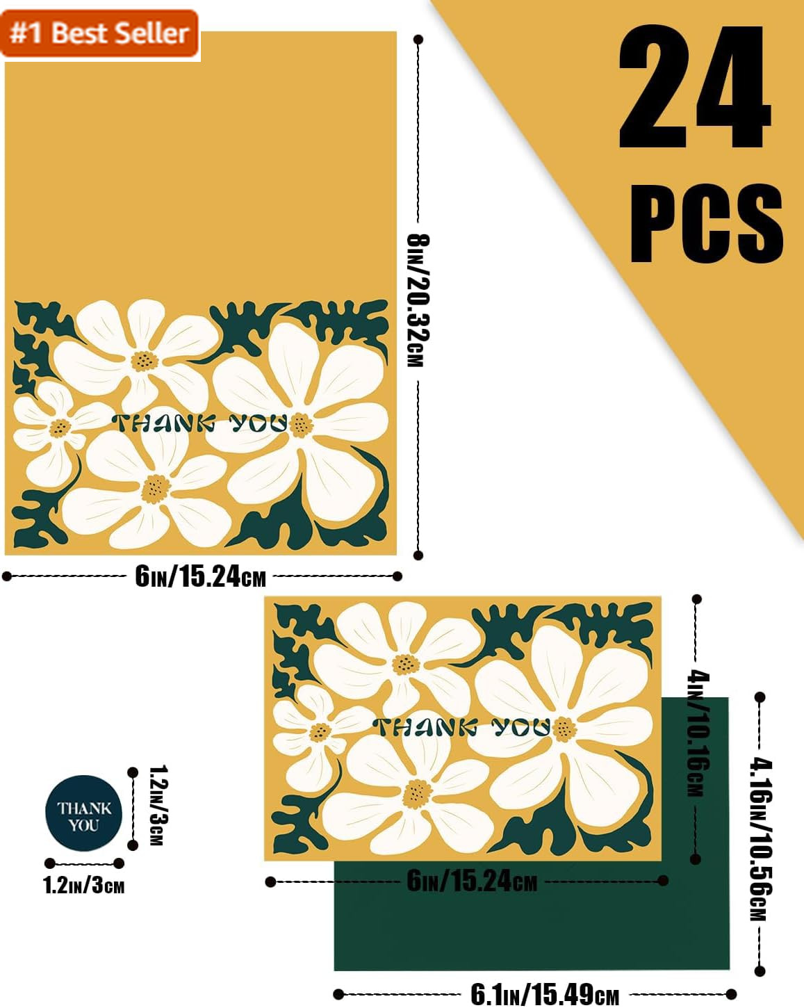 Qiqee Color Contrast Flower Thank You Cards Greeting Gift Cards for Handwritten