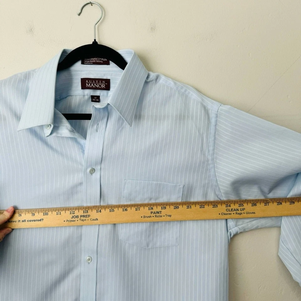 Austin Manor Performance Plus Light Blue Striped Button-Up Shirt Men’s Size 17 - Image 4 of 4