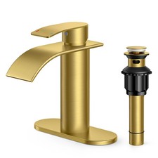 Brushed Gold Bathroom Faucet One Hole, Waterfall Single Handle Bathroom Fauce...