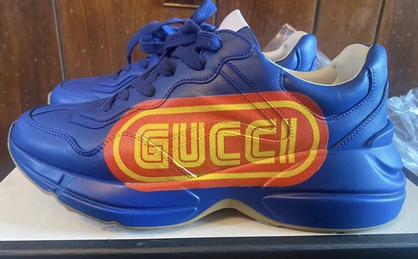 Baskets rasoir Gucci 523609 logo Rhyton bleu taille 7,5 homme